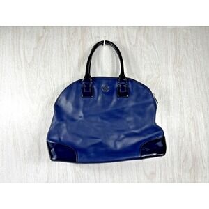 Tory Burch Navy Leather Tote Bag Patent Trim Shoulder Purse Classic Chic